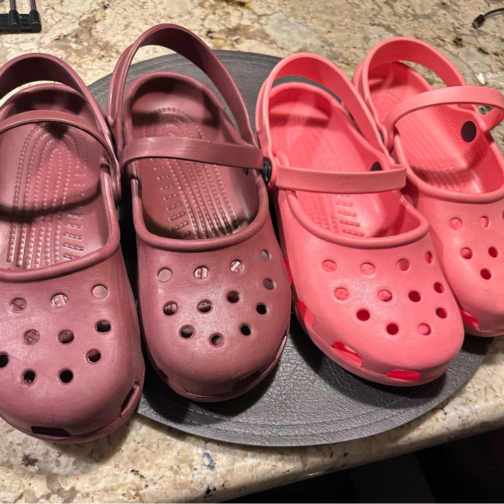Pre-Loved Crocs (Mary Janes Style) Comfortable Slip-On Shoes - Pink and Burgundy